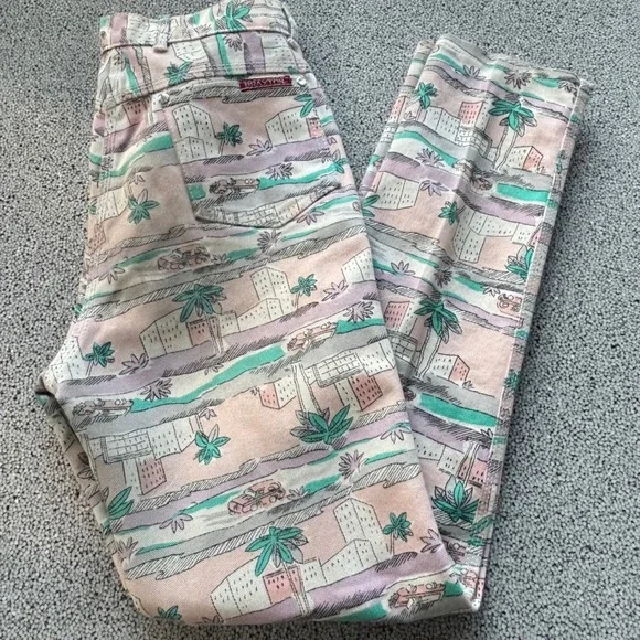 Braxton Jeans Women 11 Pink Tropical Palm Tree Print Beach Retro Stretch - Picture 9 of 13